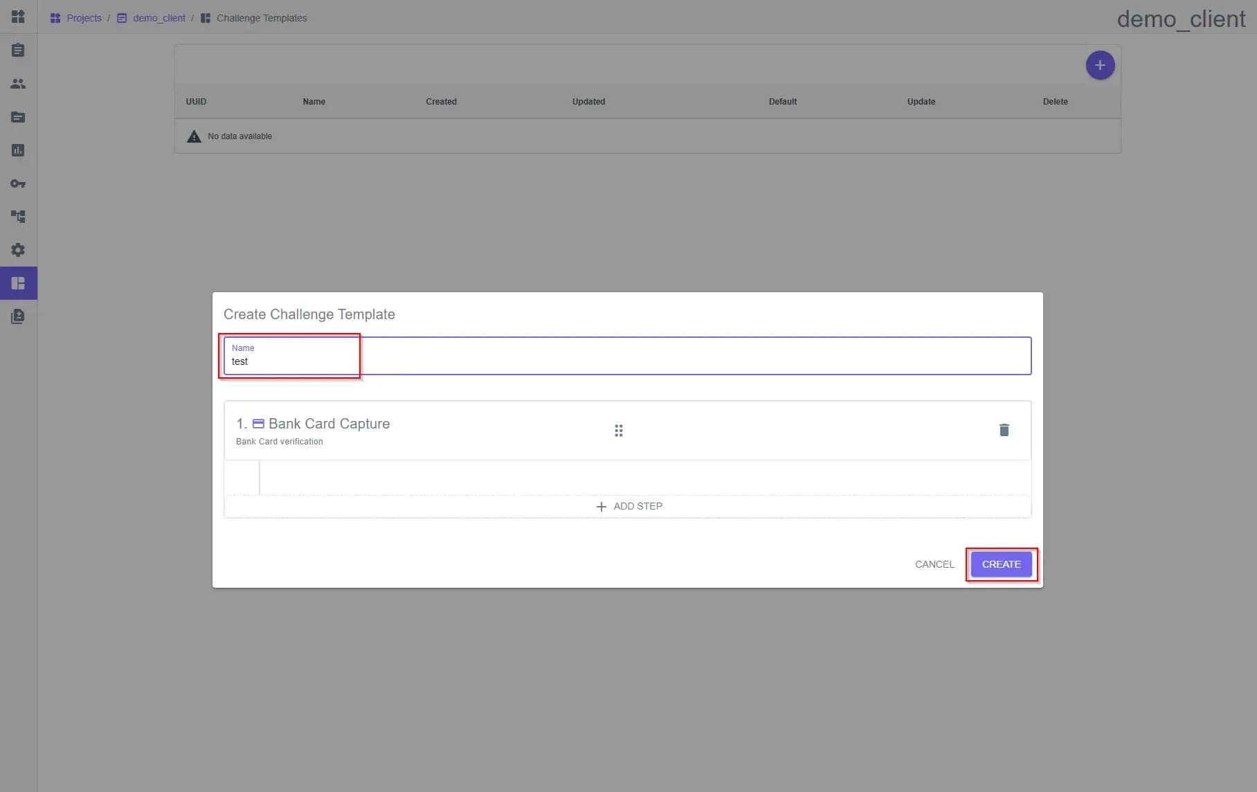 Step 6 – Template Name and Create Button