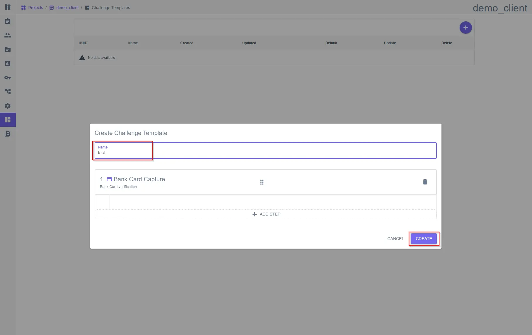 Step 6 – Template Name and Create Button
